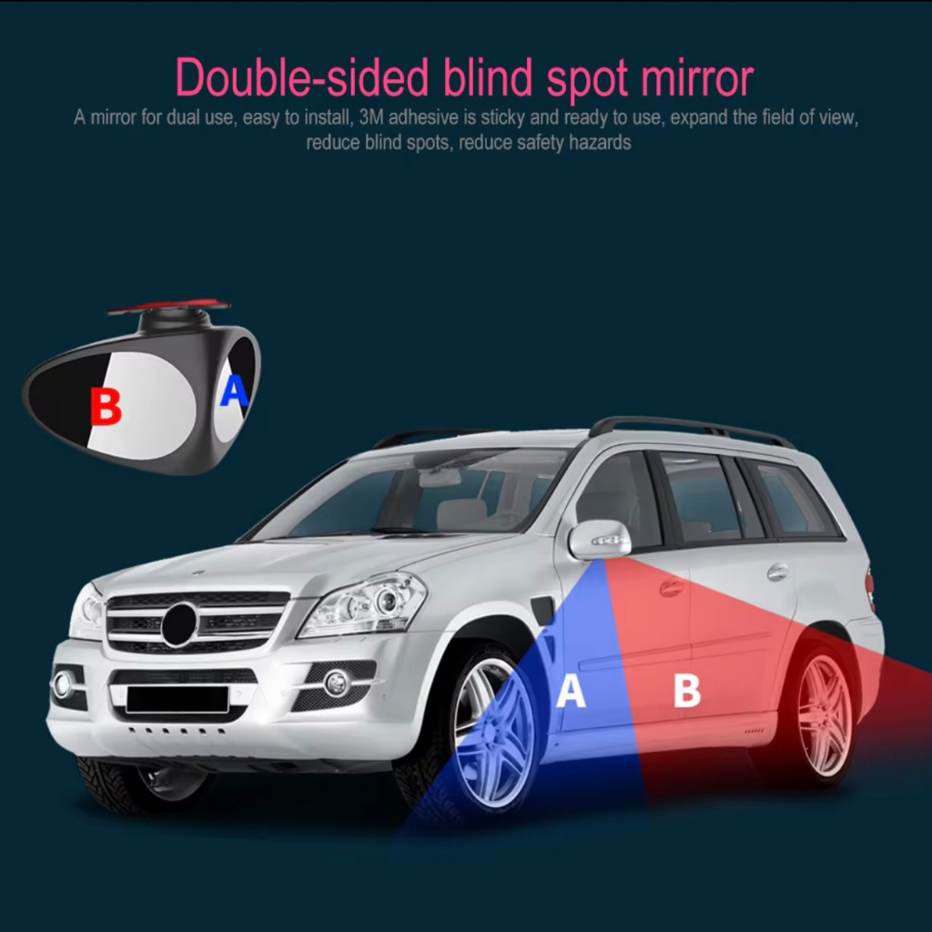 กระจกมองหลังรถยนต์-กระจกมองหลังช่วยจอดรถ-2-in-1-กระจกมองหลังจุดบอดสองด้านหมุนได้-360-องศา-l68