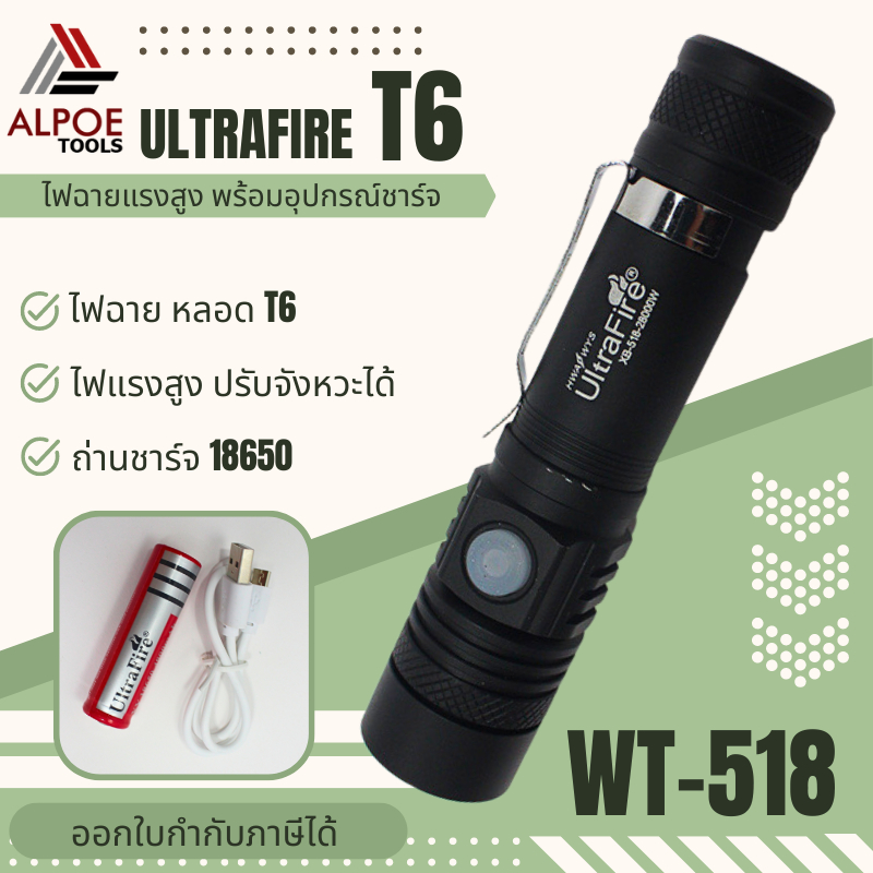 ไฟฉายแรงสูง-t6-พร้อมอุปกรณ์ชาร์จ-รุ่น-518