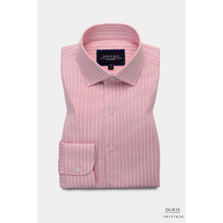 Pink F/C 2Tone 1cm Stripe Collar Cotton Shirt - เสื้อเชิ้ตสีชมพูลายทางขาว