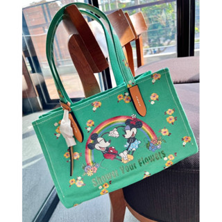 COACH DISNEY X COACH TOTE 30 PERCENT RECYCLED CANVAS WITH FLORAL PRINT AND MICKEY MOUSE (CH419)