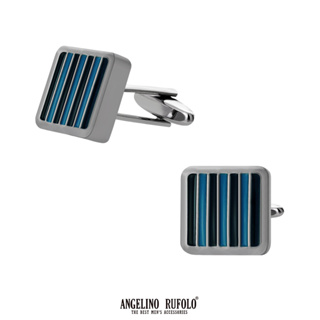 ANGELINO RUFOLO Cufflink(คัฟลิงค์) ดีไซน์ Stripes Style กระดุมข้อมือคัฟลิ้งโรเดียมคุณภาพเยี่ยม