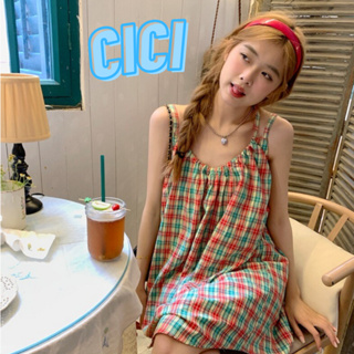 Cici(NO.J626)Scott mini dress เดรสสั้นลายสก๊อตเว้าหลัง มีกิมมิคผูกเชือกที่คอ แมตช์น่ารักสไตล์เกาหลี