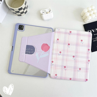 🎁ส่งของขวัญ🎁ขัดแตะ tulip เคส for iPad Gen10 10.9 2022 Gen9 10.2 pro 11 2021 เคสไอแพด Air4 5 Case การหมุน 360