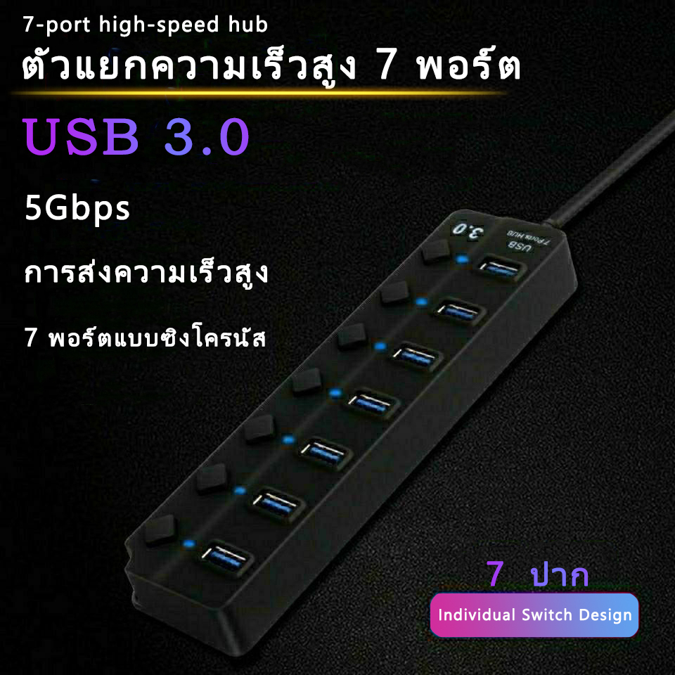 ตัวเพิ่มช่องUSB 2.0 HUB Combo Splitter 7 Port USB dock 3.0 5Gbps แบบ ...