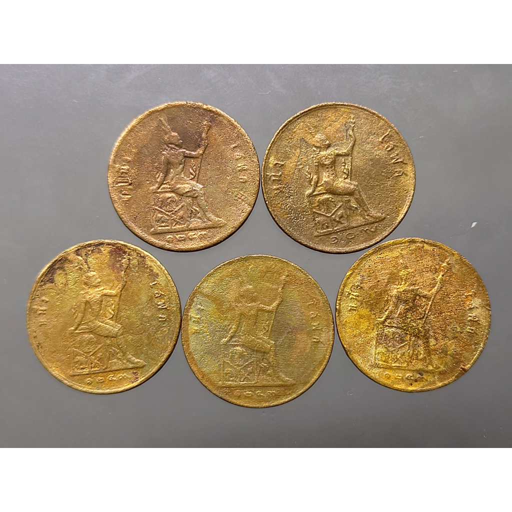 ชุด-5-เหรียญ-เหรียญทองแดง-โสฬส-พระบรมรูป-พระสยามเทวาธิราช-รัชกาลที่-5-ผ่านใช้