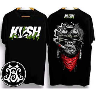 KUSH T-shirt เสื้อยืดคอกลมพิมพ์ลายหัวกระโหลกสูบบุหรี่