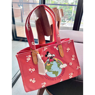 COACH DISNEY X COACH TOTE 30 PERCENT RECYCLED CANVAS WITH FLORAL PRINT AND MICKEY MOUSE (CH419)