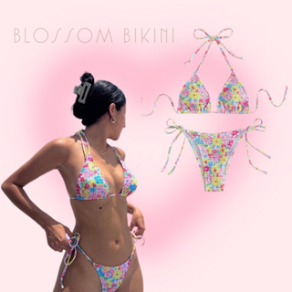 💫พร้อมส่ง💫Blossom bikini • บิกินี่ สุดฮิต🔥 ผ้าย่น ผ้ายับ ลายดอกไม้ ดีเทลสายผูกเองค่ะ มีฟองน้ำ ป้าย SHEIN