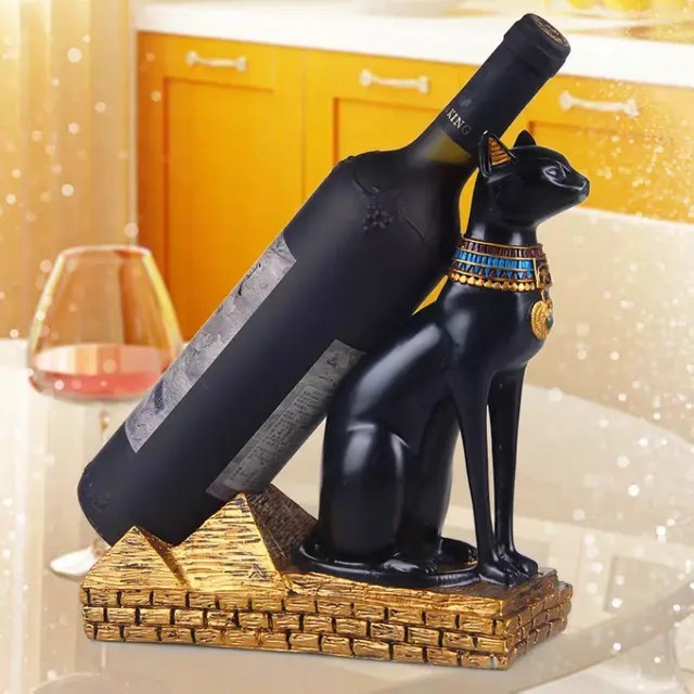 ชั้นวางไวน์รูปแมว-แท่นวางไวน์ตกแต่ง-วัสดุเรซิน22-5-10-25-cm