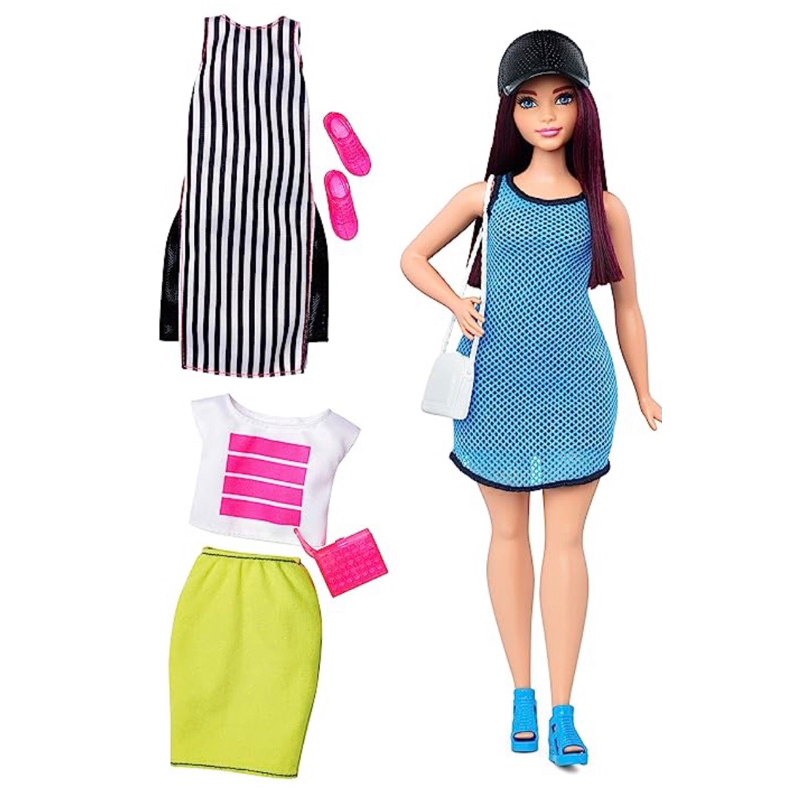 barbie-fashionista-curvy-dark-haired-barbie-doll-with-2-additional-outfits