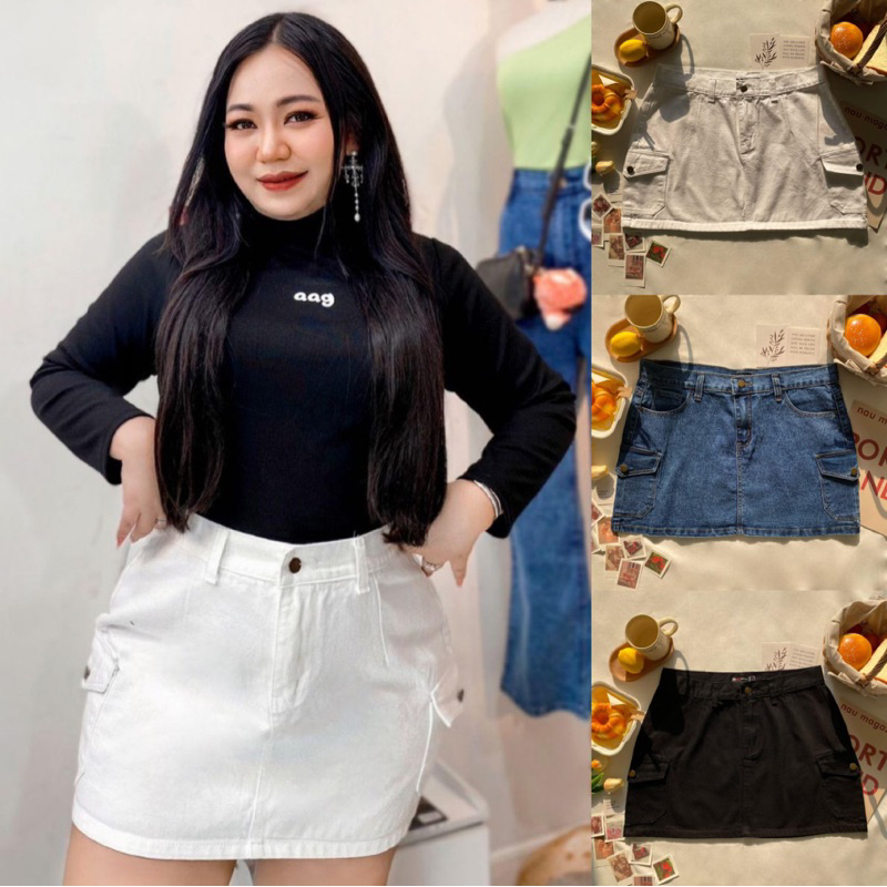 Plus size กระโปรงสไตล์y2k ผ้ทยีนสื กระโปรงไซส์ใหญ่ เอว3242 รุ่น เก๋