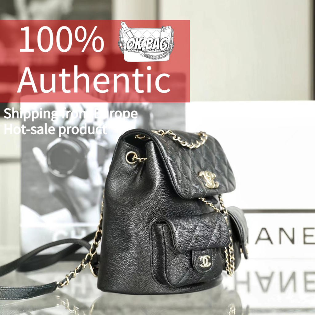 ชาแนล-chanel-23p-cowhide-black-large-backpack-สุภาพสตรี-กระเป๋าสะพายไหล่