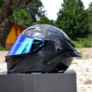 หมวกกันน็อคคาร์บอนแท้100% ขับรถบิ๊กไบค์น้ำหนักเบาทำความเร็วสูงติดตั้ง bluetooth  สีดำกระจกน้ำเงิน ดำเงากระจกสีฟ้า