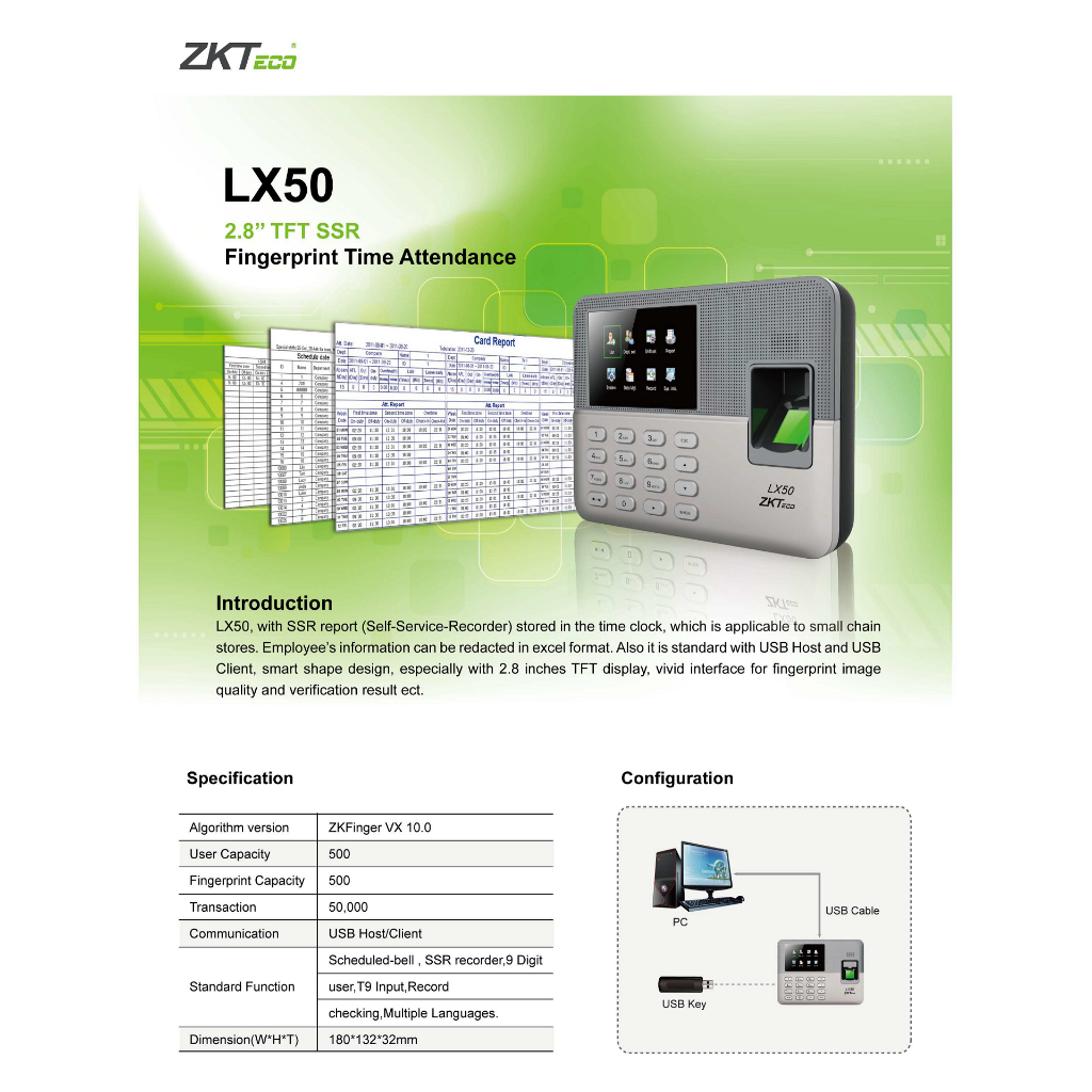 zkteco-lx50-เครื่องสแกนลายนิ้วมือเพื่อบันทึกเข้า-ออกเวลาทำงาน-ไม่ต้องติดตั้งโปรแกรม-เสียบปลั๊กใช้ได้ทันที