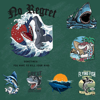 ตัวรีดติดเสื้อ F.130  set.11 ฉลาม ลายกราฟฟิคสุดเท่ห์! รีดง่ายแผ่นฟิมล์รีดร้อนติดเสื้อ