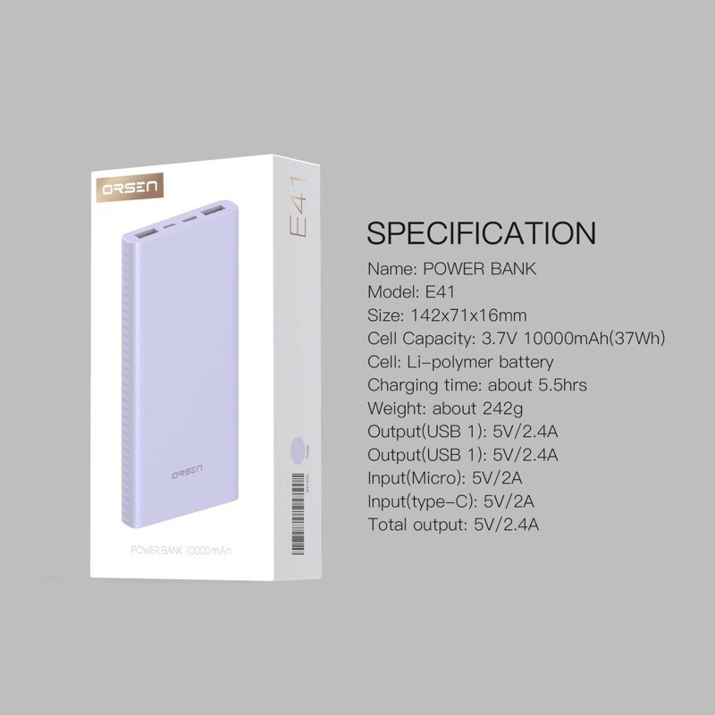 Orsen by Eloop E41 แบตสำรอง 10000mAh ชาร์จเร็ว 2.4A 12W Powerbank ...