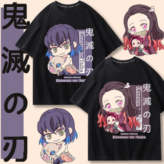 การ์ตูนอะนิเมะ Demon Slayer พิมพ์เสื้อยืดแขนสั้นผู้ชายและผู้หญิงเสื้อแขนสั้นฤดูร้อน kamado tanjiro เสื้อผ้า