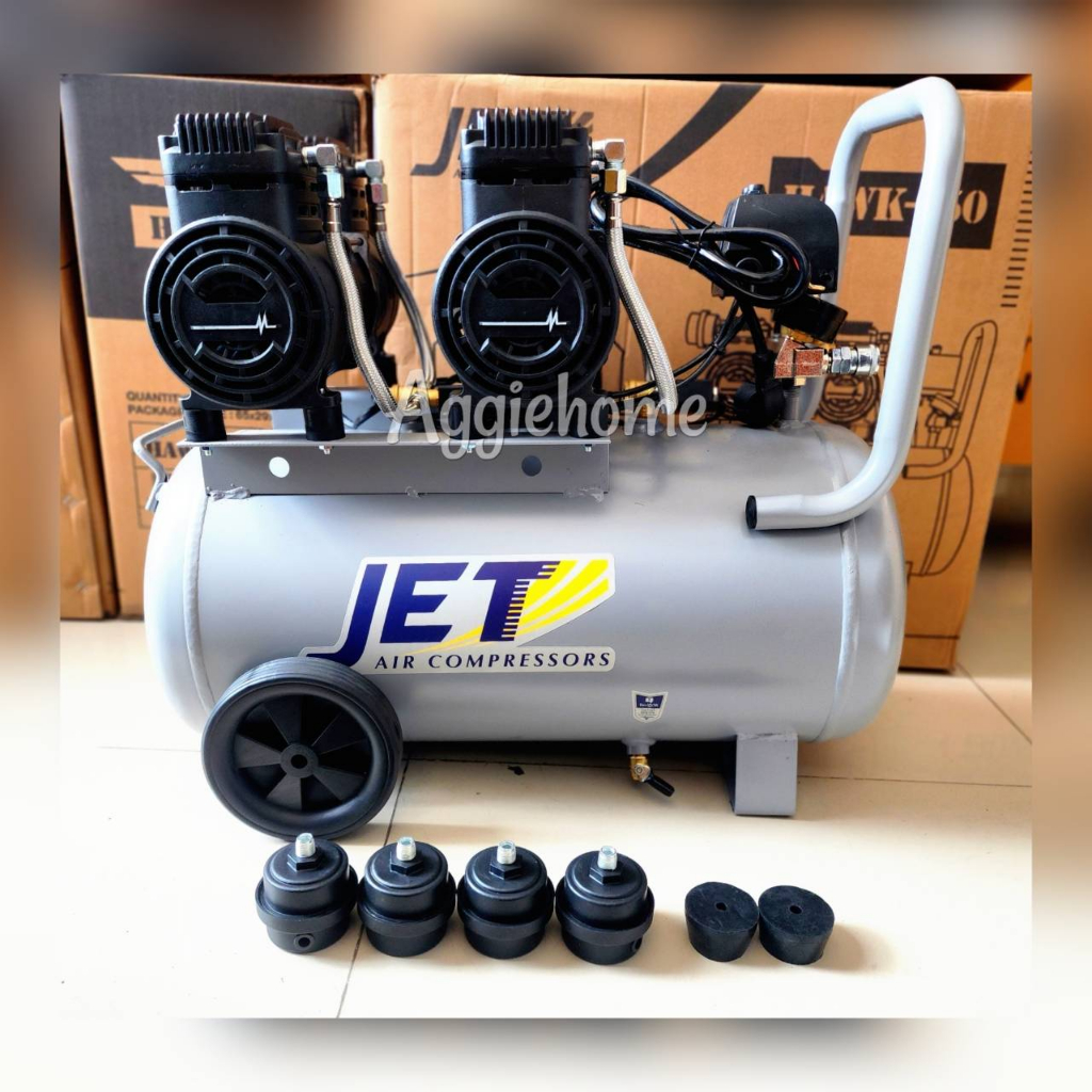 jet-ปั๊มลมไร้น้ำมัน-oil-free-รุ่น-hawk-250-220v-มอเตอร์-1450w-x2-ถัง-50-ลิตร-2850-รอบนาที-เครื่องปั๊มลม-สูบลม-ออยฟรี