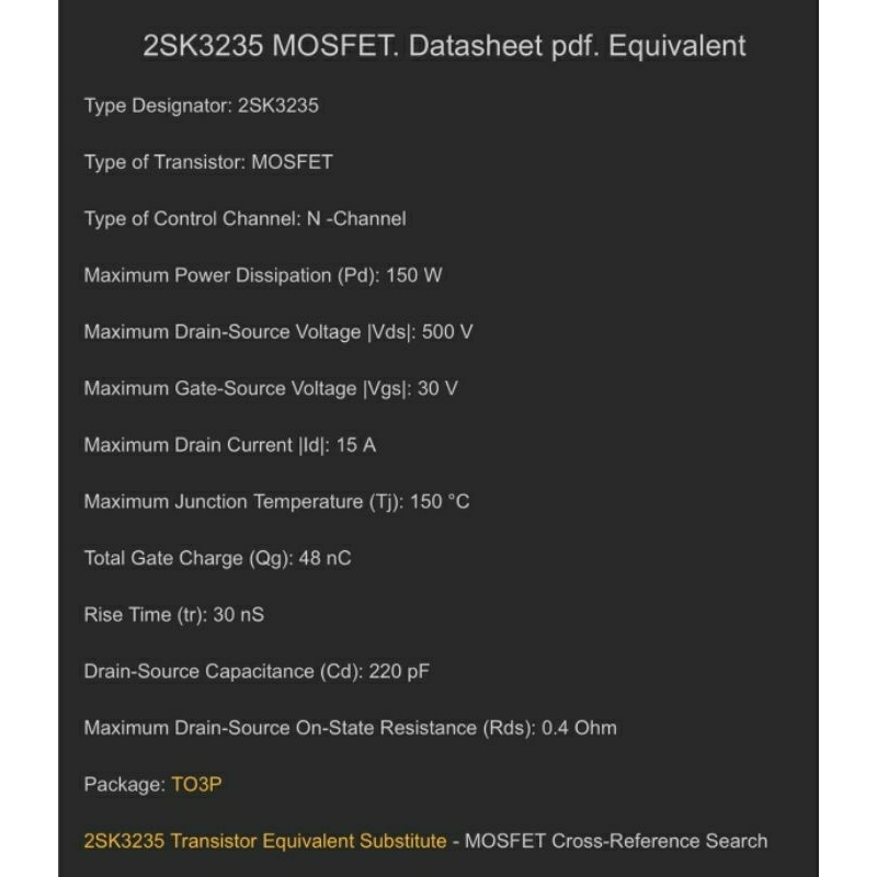 k3235-to247-15a-500v-mosfet-n-fet-มอสเฟต-ทรานซิสเตอร์-สินค้าพร้อมส่ง-ราคา1ตัว