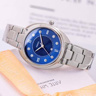 (ผ่อน0%) นาฬิกา Fossil Gabby Three-Hand Date watch ES5087  size34 mm สายสแตนเลส หน้าปัดสีน้ำเงิน 34 มม.