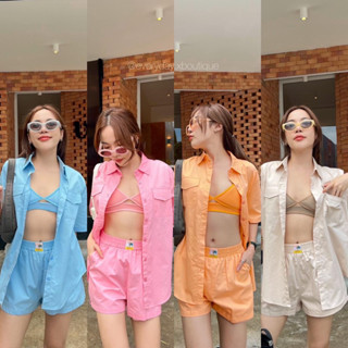 New!! 3pcs bra basic set🧡💗🩵🤍(470฿ฟรีส่ง) ดีไม่ไหว ชุดเซ็ต3ชิ้น เสื้อเชิ้ตแขนสั้น มาคู่กับกางเกงขาสั้นเอวยืด บรา vibe