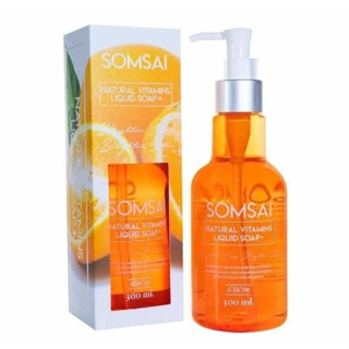 Somsai Natural Vitamin Liquid Soap 300 ML. สบู่วิตามินส้มใส (08386) สบู่วิตามินซีสด บ้านส้มใส