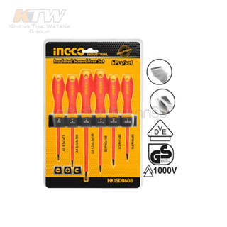 INGCO ชุดไขควง ด้ามกันไฟฟ้า 6 ตัวชุด พร้อมแผงติดหนัง รุ่น HKISD0608 ( Insulated Screwdriver Set ) - ไขควงชุด B