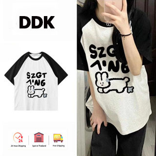 DDK🔥พร้อมส่ง🔥เสื้อยืด🍀เสื้อผ้าแฟชั่นวัยรุ่น เสื้อโอเวอร์ไซส์ลายตัวหนังสือ ผู้หญิงน่ารัก แขนสั้นลํ