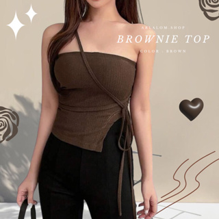 Arlalom ✿ Brownies Top | เสื้อเกาะอก สีพื้น สีน้ำตาล มีดีลเทลเชือกผูกไหล่ สวยมาก