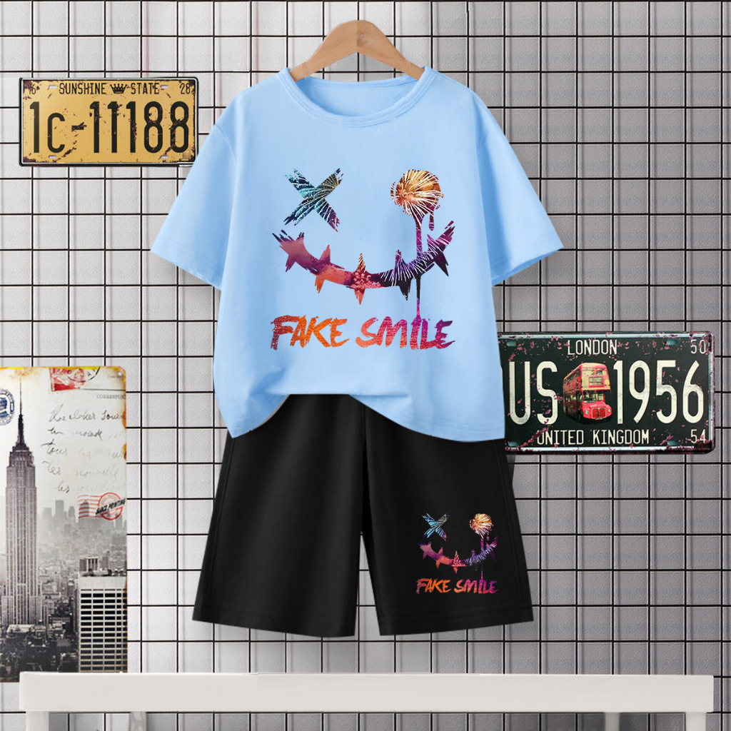 bh442-f442b-ชุดเซ็ทเด็กเสื้อแขนสั้น-กางเกงขาสั้น-ผ้านุ่มใส่สบายฯออกกำลังกาย-ใส่เที่ยวได้สวย-ใส่ได้ทั้งชายและหญิง