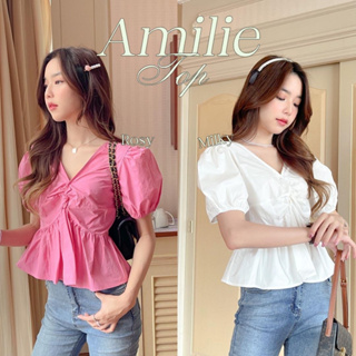 Choosedress A4650 Amilie Top เสื้อเบลาส์คอวี แขนสั้นตุ๊กตา