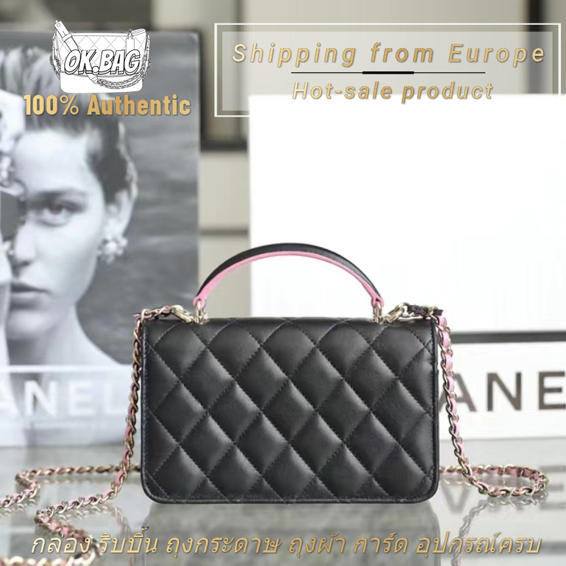 ชาแนล-chanel-23p-lambskin-black-pink-chain-handbag-สุภาพสตรี-กระเป๋าสะพายไหล่