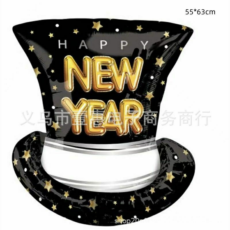 ลูกโป่งปีใหม่-หมวกดำ-สกรีน-happy-new-year-ขนาด-55-63ซม