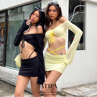 Atipashop - FIARY SET เซ็ท 2 ชิ้น เสื้อเกาะอกแขนยาว + กระโปรงสั้น