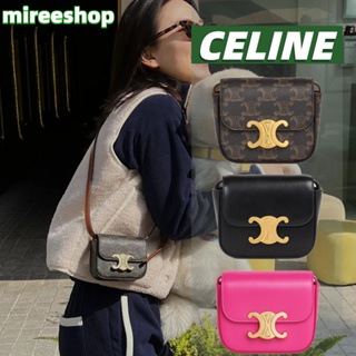 🍒เซลีน Celine กระเป๋า TRIOMPHE ขนาดมินิ ผลิตจากแคนวาสลายทรียงฟ์และหนังลูกวัว/MINI TRIOMPHE Shoulder bag