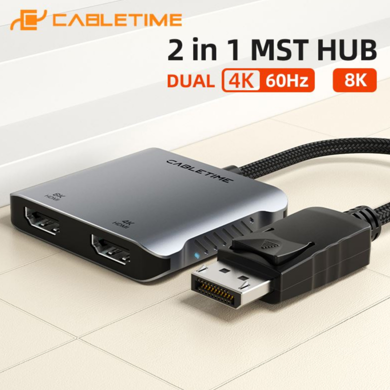 CABLETIME DP TO DUAL HDMI 8K ADAPTER. | Shopee Thailand