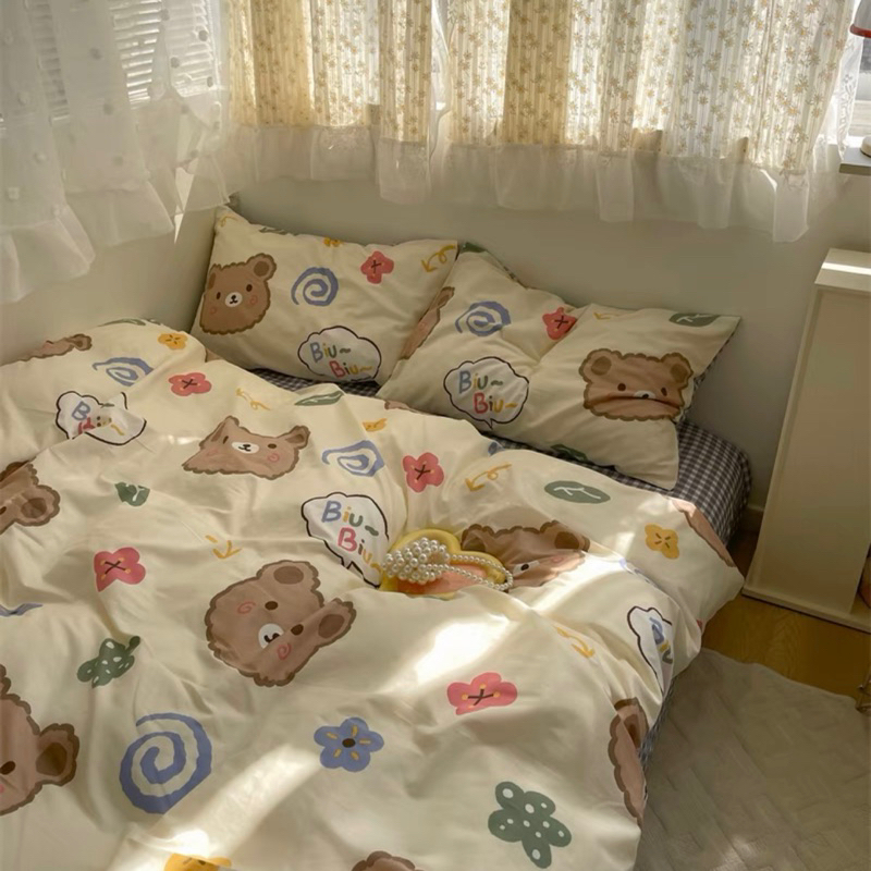 ชุดผ้าปูที่นอนพร้อมผ้านวม-สก๊อตลายหมี