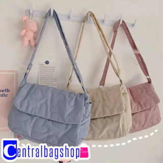 centralbagshop(C1892) กระเป๋าสะพายข้างใบใหญ่ ลายปะหัวใจ-ผ้าฝ้ายผสมคอตตอน