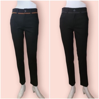กางเกงทำงานสีดำ เอว 26-40 ขายาว ขาเดฟ กางเกงสแลค ผ้าฮานาโกะญี่ปุ่น กางเกงผ้ายืดขายาว