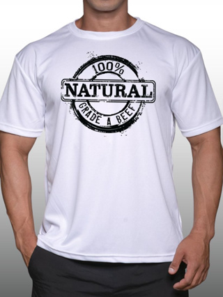 100% NATURAL GRADE A BEEF เสื้อยืดแขนสั้นผู้ชาย Men’s Gym Workout Bodybuilding Muscle T-Shirt