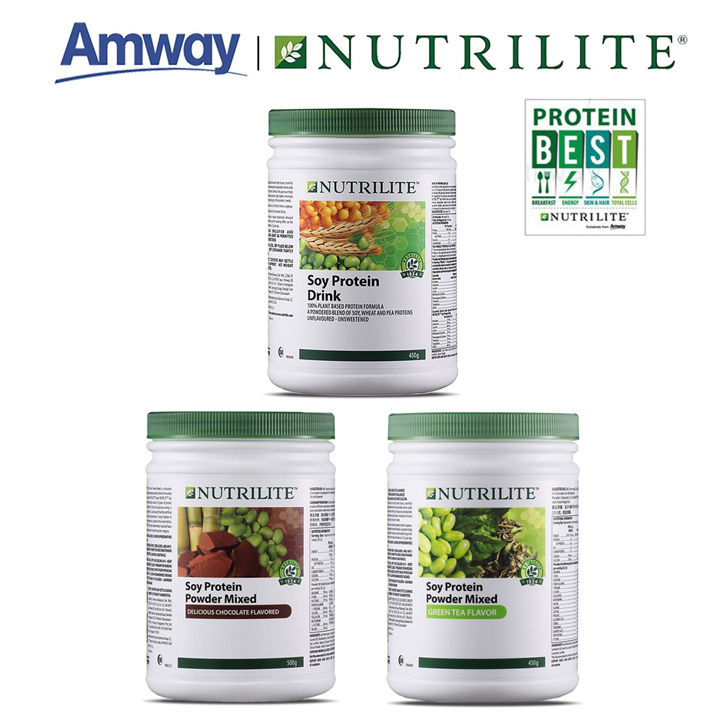 nutrilite-amway-protein-drink-mix-โปรตีนผสม-รสถั่วเหลือง-ช็อกโกแลต-ชาเขียว-ของแท