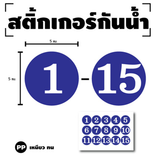 สติกเกอร์ สติ้กเกอร์กันน้้ำ ติดประตู,ผนัง,กำแพง (ป้ายตัวเลข 1-15) พื้นน้ำเงินเลขขาว 1 A4 ได้รับ 15 ดวง [รหัส H-013]