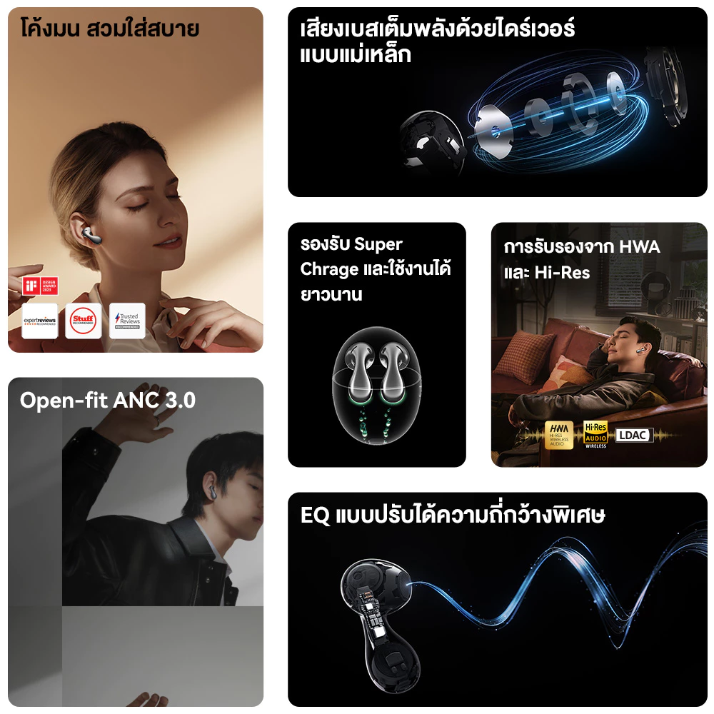 HUAWEI FreeBuds 5 หูฟัง Bluetooth 5.2 โค้งมน สวมใส่สบาย เสียงเบสเต็มพลังด้วยไดร์เวอร์แบบแม่เหล็ก ร้านค้าอย่างเป็นทางการ