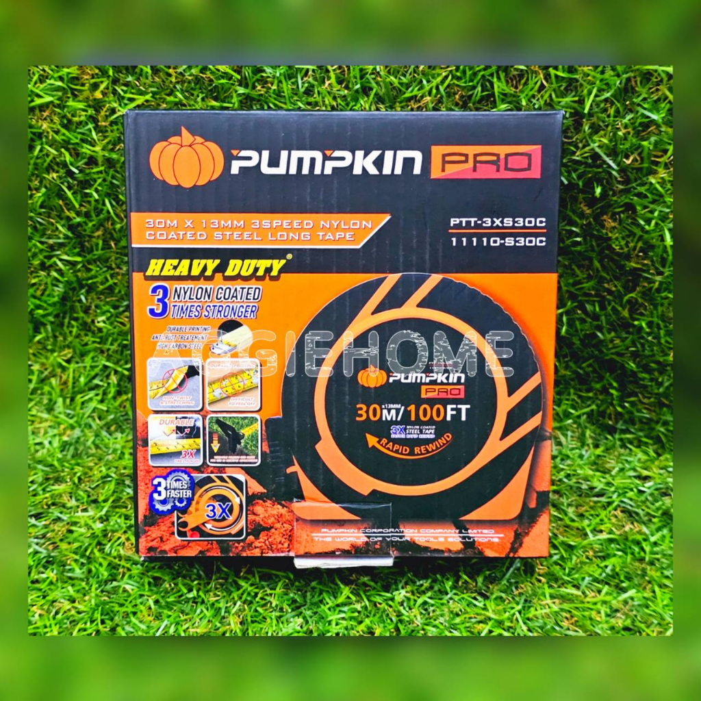 pumpkin-เทปวัดระยะ-รุ่น-ptt-3xs30c-11110-s30c-สายเหล็กเคลือบไนล่อน-3speed-30m-x13mm-ตลับเมตร-ที่วัดระยะ