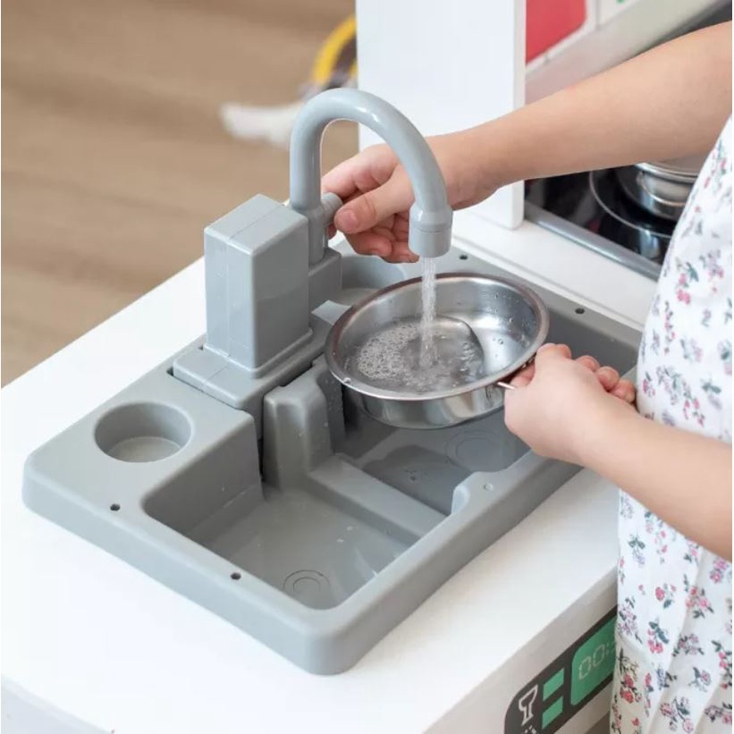 ชุดครัวไม้ของเล่นเด็ก-เปิดน้ำไหลได้จริง-หน้าเตามีไฟ-กดน้ำแข็งได้จริง-ของเล่นทำอาหาร-ของเล่นจำลองการทำอาหารในครัว-ครัวไม้