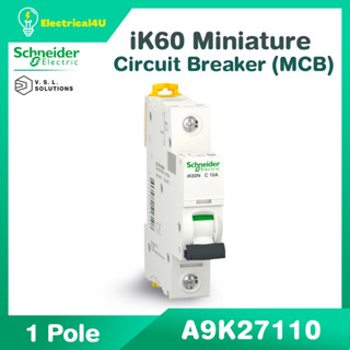 Schneider Electric A9K27110 Miniature circuit breaker, Acti9 iK60N, 1P, 10 A, C curve, 6000 A , 6kA