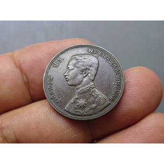 เหรียญอัฐทองแดง พระบรมรูป-พระสยามเทวาธิราช ร.ศ.114 หางยาว เศียรตรง รัชกาลที่5