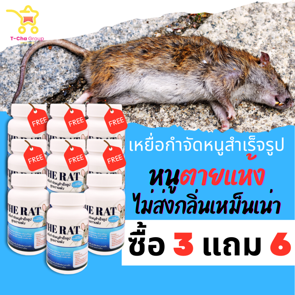 (3 แถม 6) ได้ 9 กระปุก The Rat เหยื่อกำจัดหนูสำเร็จรูป สูตรตายแห้ง หนู ...