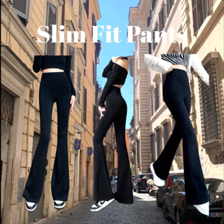 Atipashop - SLIM FIT PANTS กางเกงขายาว เอวสูง ทรงขาม้า
