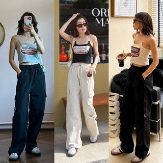 🏎️เสื้อกล้ามสายใส!!เทรนใหม่มาแรง!!🔥 (690฿ฟรีส่ง) ใครไม่อยากตกเทรน Seenless Strap Tank Top + Cargo Pants studioX2